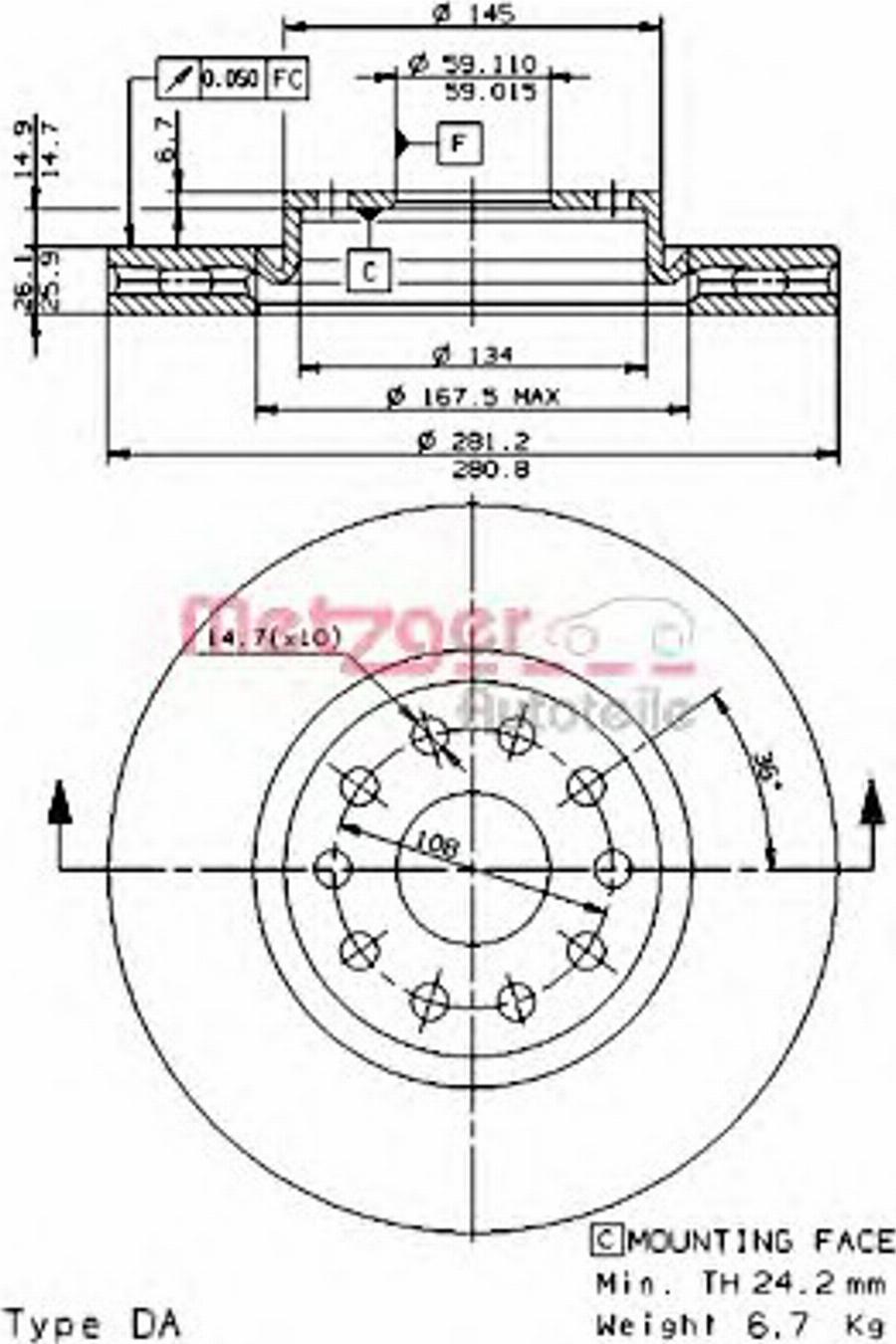 Metzger 24590 E - Тормозной диск avtokuzovplus.com.ua