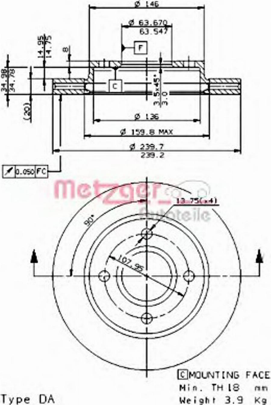 Metzger 24596E - Гальмівний диск autocars.com.ua