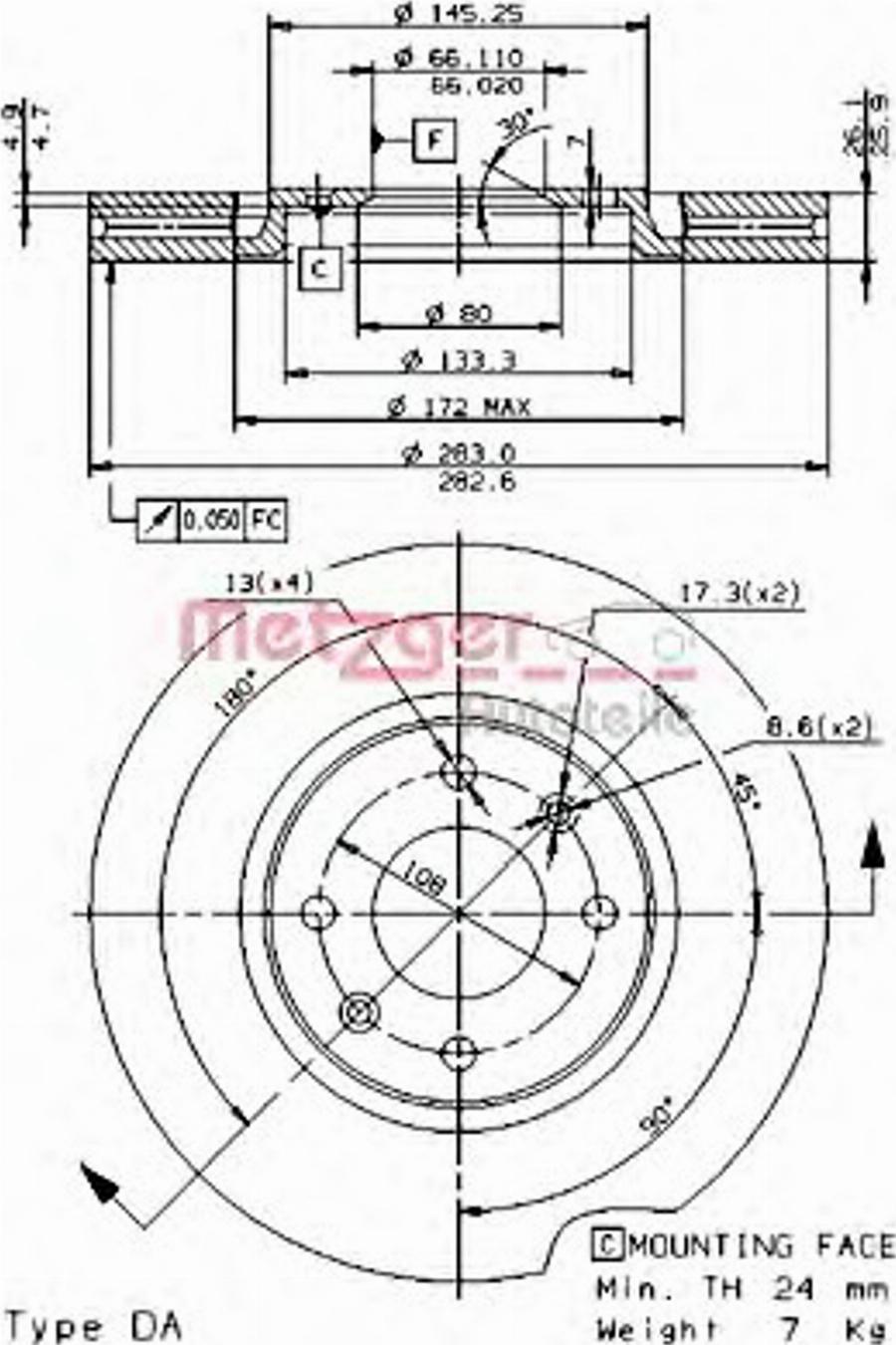 Metzger 24649E - Тормозной диск avtokuzovplus.com.ua