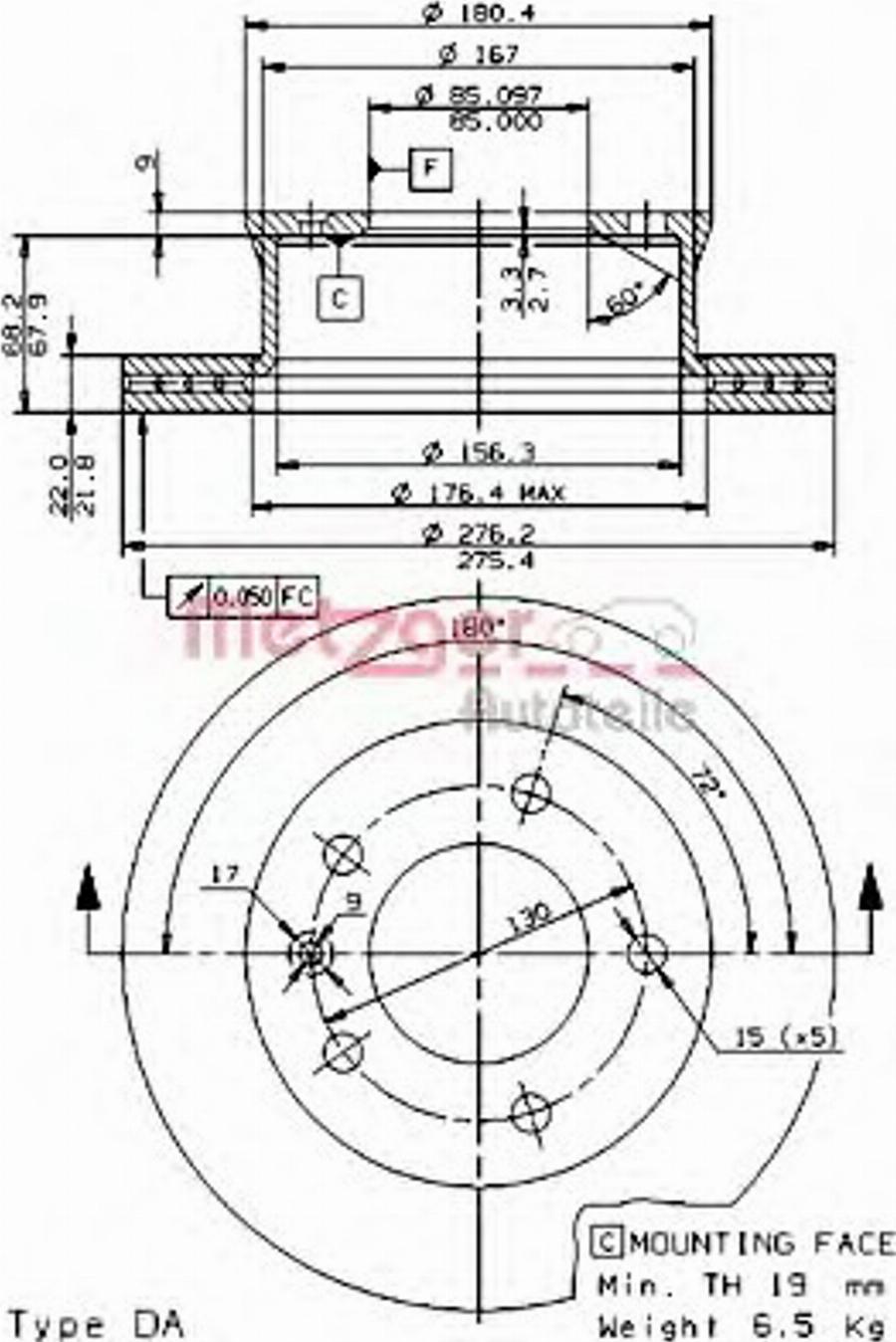 Metzger 24722 E - Гальмівний диск autocars.com.ua