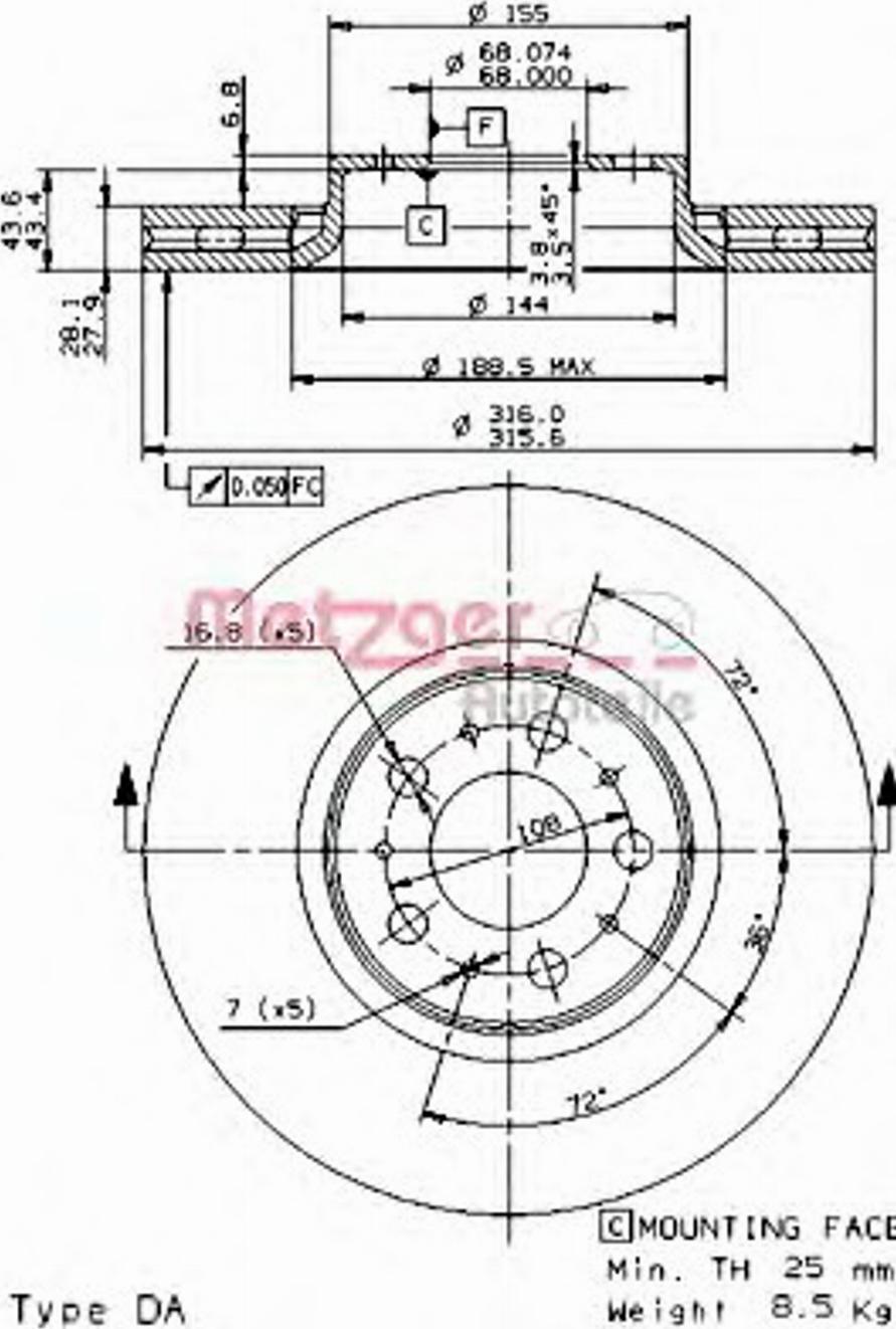 Metzger 24965 - Гальмівний диск autocars.com.ua