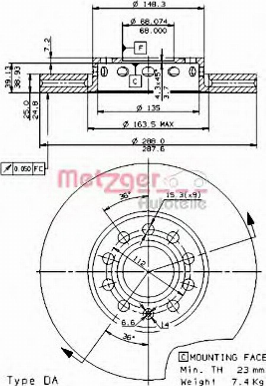 Metzger 25046V - Тормозной диск avtokuzovplus.com.ua