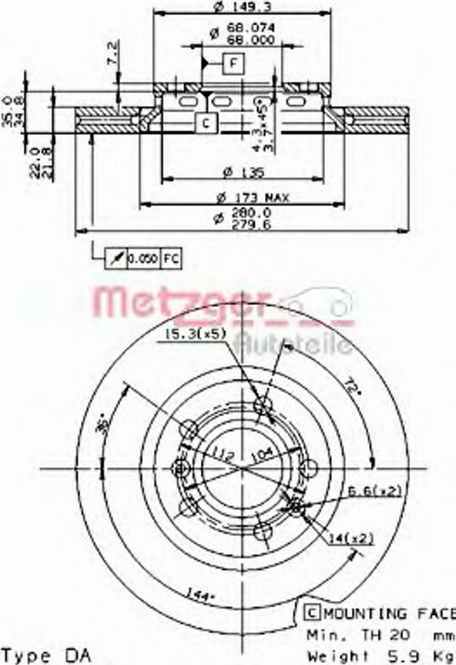 Metzger 25062V - Тормозной диск autodnr.net