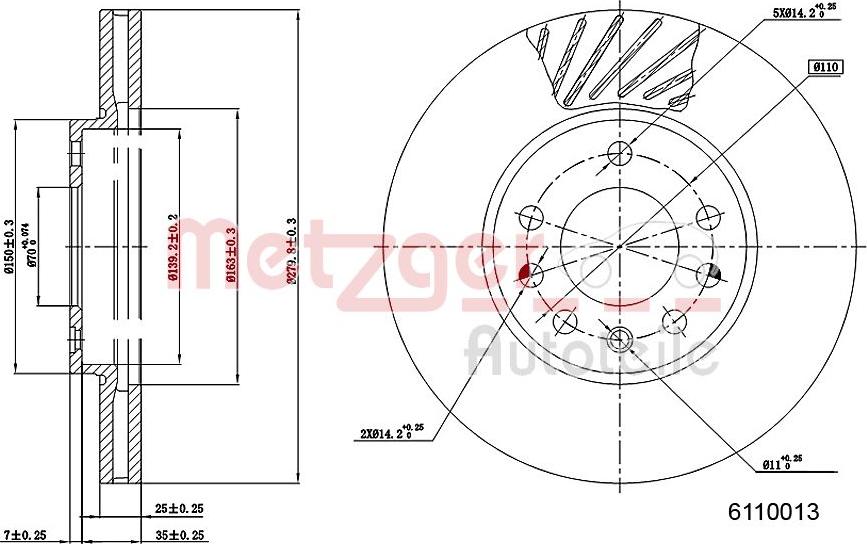 Metzger 6110013 - Тормозной диск avtokuzovplus.com.ua