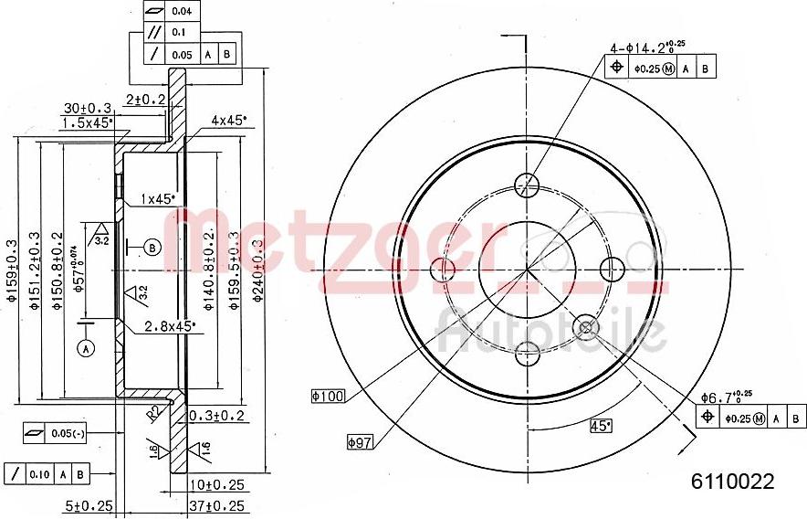 Metzger 6110022 - Тормозной диск avtokuzovplus.com.ua