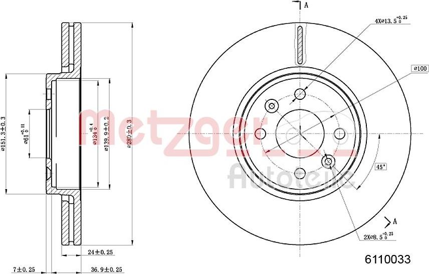 Metzger 6110033 - Тормозной диск avtokuzovplus.com.ua