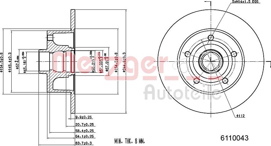 Metzger 6110043 - Тормозной диск avtokuzovplus.com.ua