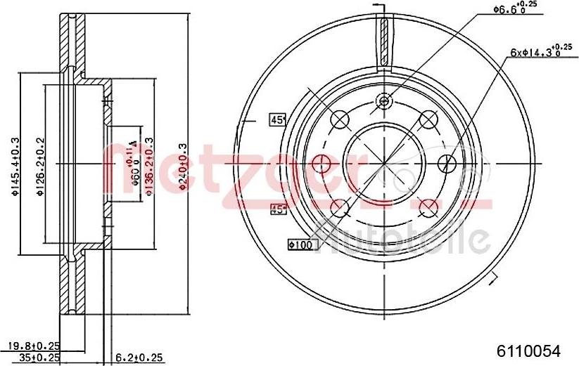 Metzger 6110054 - Гальмівний диск autocars.com.ua