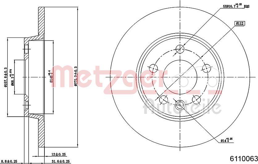 Metzger 6110063 - Гальмівний диск autocars.com.ua