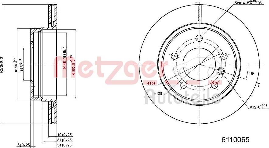 Metzger 6110065 - Тормозной диск avtokuzovplus.com.ua