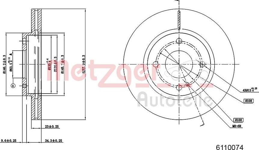 Metzger 6110074 - Гальмівний диск autocars.com.ua