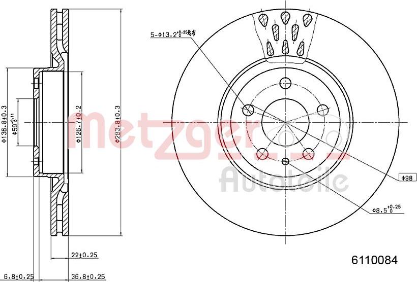 Metzger 6110084 - Гальмівний диск autocars.com.ua