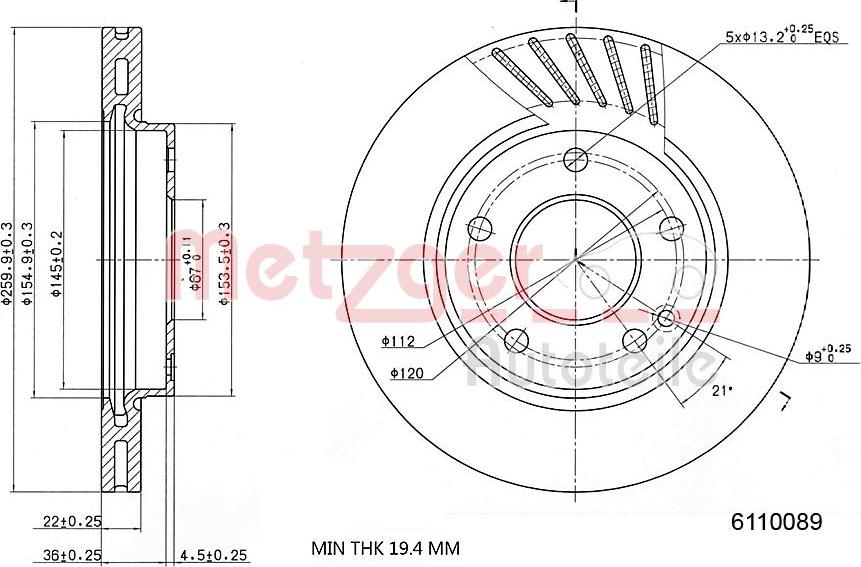 Metzger 6110089 - Гальмівний диск autocars.com.ua