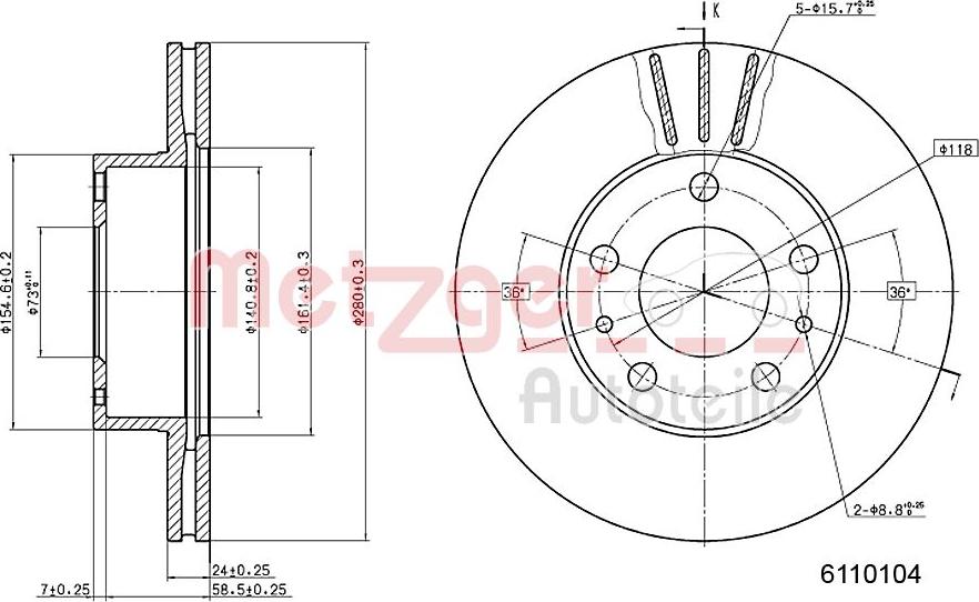 Metzger 6110104 - Гальмівний диск autocars.com.ua