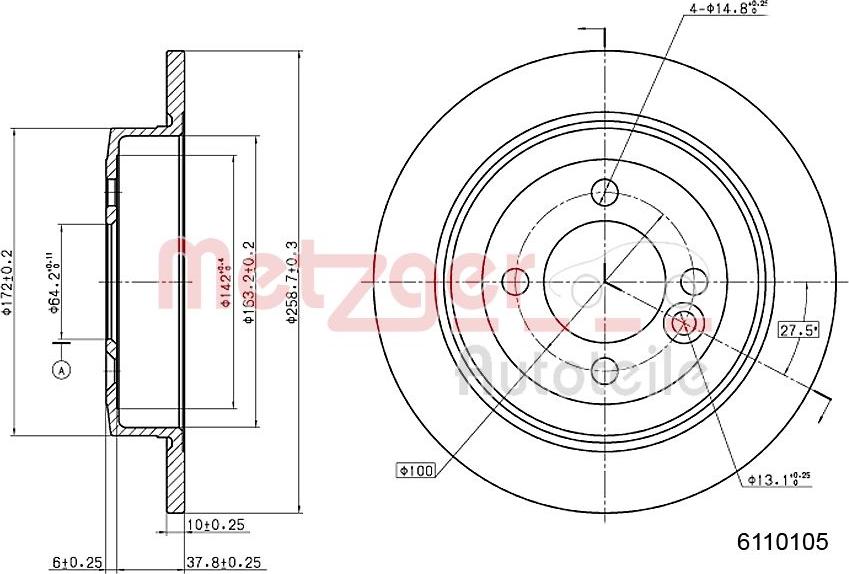 Metzger 6110105 - Тормозной диск avtokuzovplus.com.ua