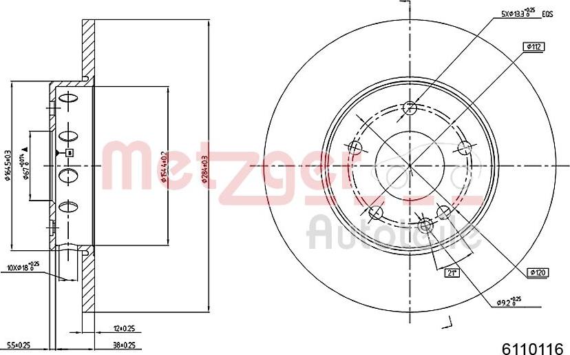 Metzger 6110116 - Гальмівний диск autocars.com.ua