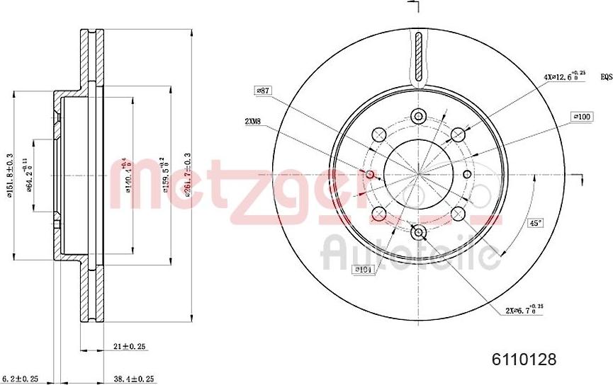 Metzger 6110128 - Тормозной диск avtokuzovplus.com.ua