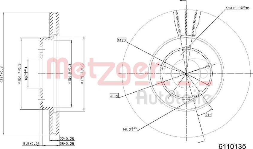 Metzger 6110135 - Тормозной диск autodnr.net