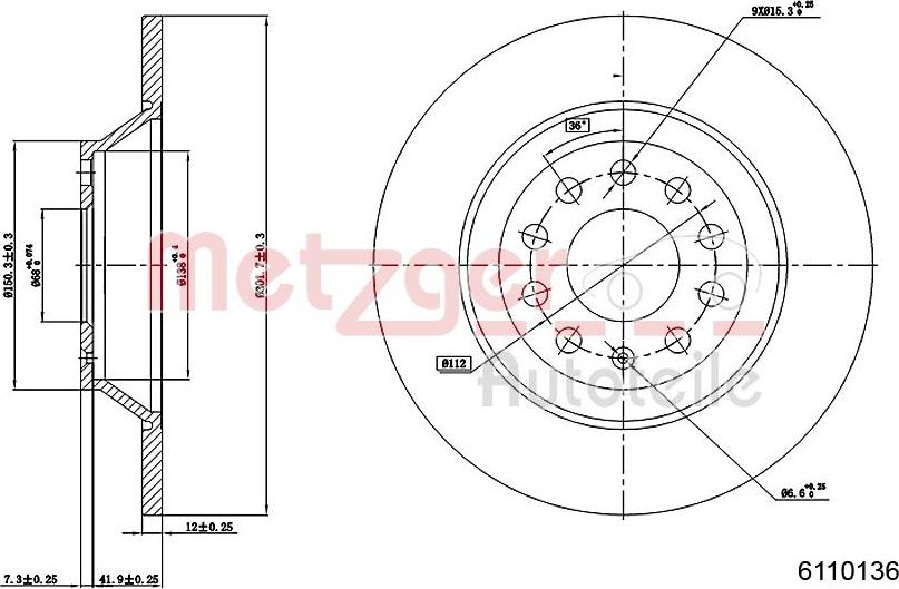 Metzger 6110136 - Гальмівний диск autocars.com.ua