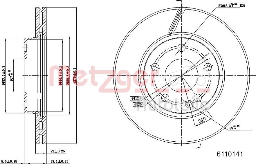 Metzger 6110141 - Гальмівний диск autocars.com.ua