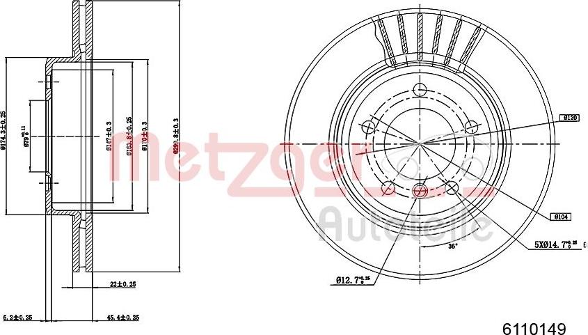 Metzger 6110149 - Гальмівний диск autocars.com.ua