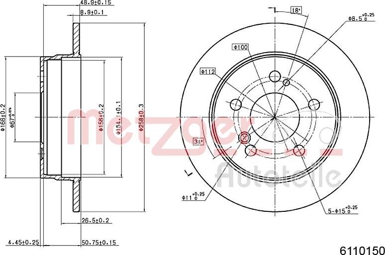 Metzger 6110150 - Тормозной диск avtokuzovplus.com.ua