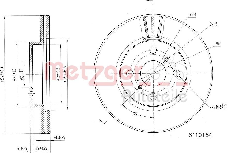 Metzger 6110154 - Тормозной диск avtokuzovplus.com.ua