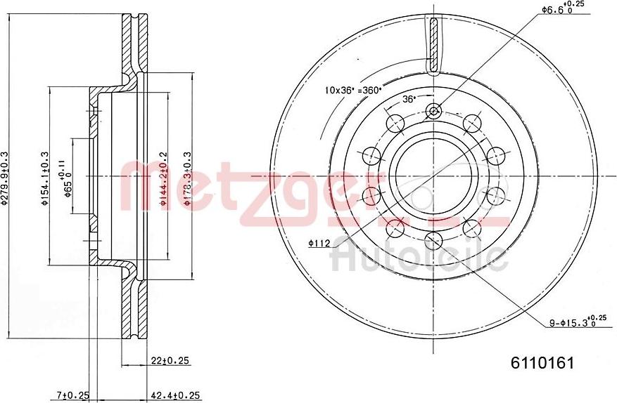 Metzger 6110161 - Гальмівний диск autocars.com.ua