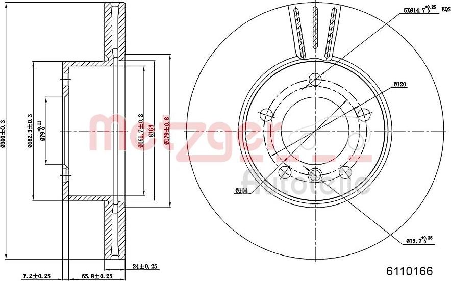 Metzger 6110166 - Гальмівний диск autocars.com.ua