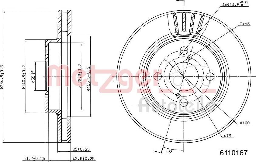 Metzger 6110167 - Гальмівний диск autocars.com.ua