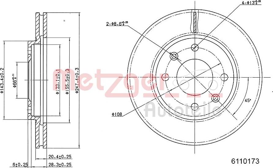 Metzger 6110173 - Тормозной диск avtokuzovplus.com.ua