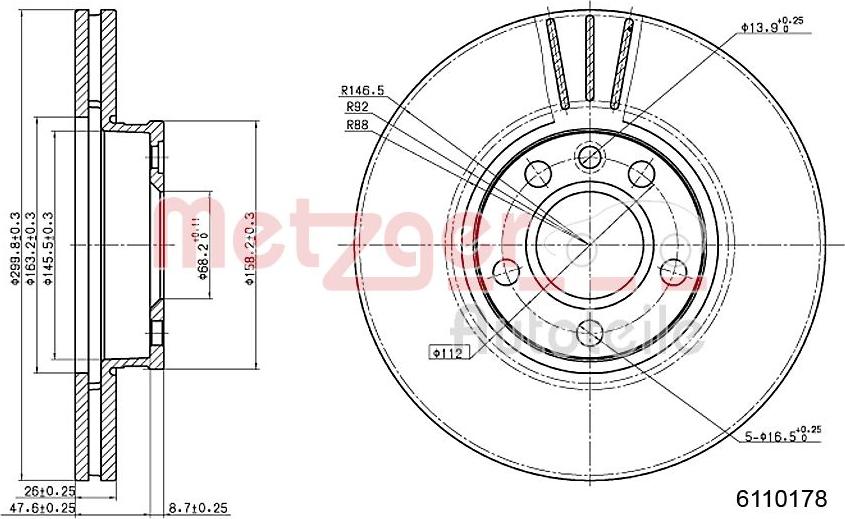 Metzger 6110178 - Гальмівний диск autocars.com.ua