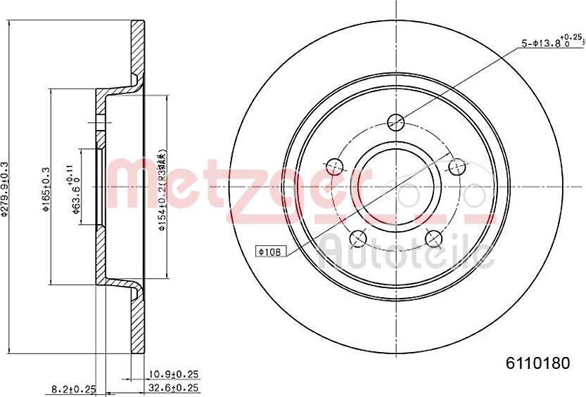 Metzger 6110180 - Гальмівний диск autocars.com.ua