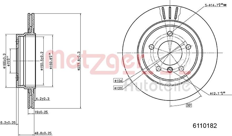 Metzger 6110182 - Гальмівний диск autocars.com.ua