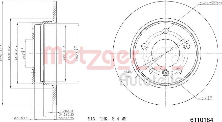 Metzger 6110184 - Гальмівний диск autocars.com.ua