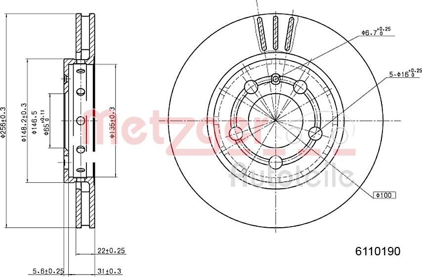 Metzger 6110190 - Тормозной диск avtokuzovplus.com.ua