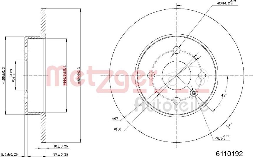 Metzger 6110192 - Гальмівний диск autocars.com.ua