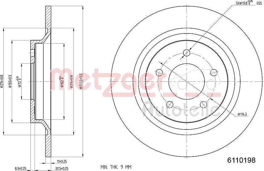 Metzger 6110198 - Гальмівний диск autocars.com.ua