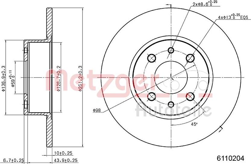 Metzger 6110204 - Тормозной диск avtokuzovplus.com.ua