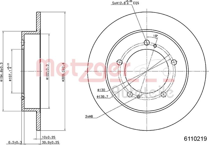 Metzger 6110219 - Гальмівний диск autocars.com.ua