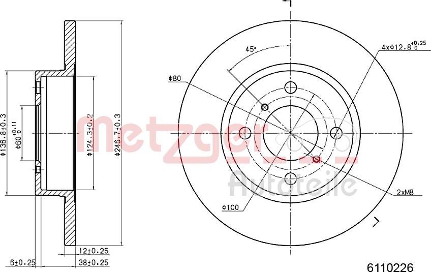 Metzger 6110226 - Гальмівний диск autocars.com.ua