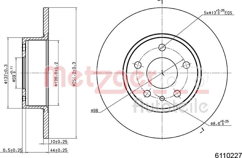 Metzger 6110227 - Гальмівний диск autocars.com.ua