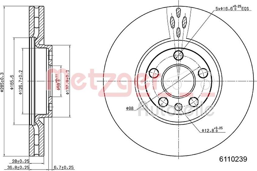 Metzger 6110239 - Тормозной диск avtokuzovplus.com.ua