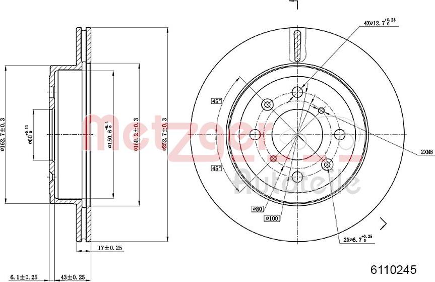 Metzger 6110245 - Гальмівний диск autocars.com.ua