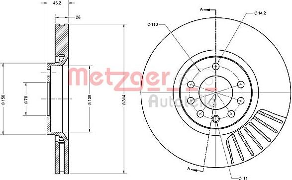 Metzger 6110251 - Гальмівний диск autocars.com.ua