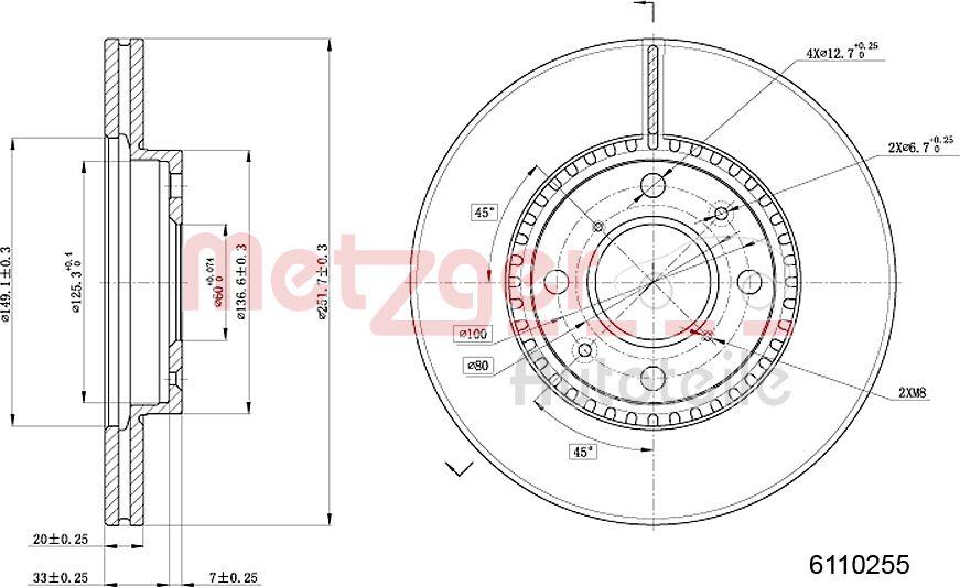 Metzger 6110255 - Гальмівний диск autocars.com.ua