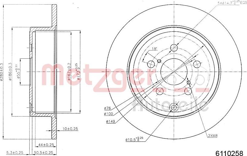 Metzger 6110258 - Гальмівний диск autocars.com.ua