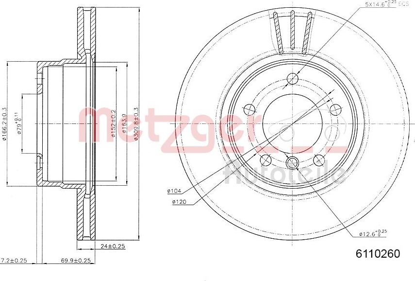 Metzger 6110260 - Гальмівний диск autocars.com.ua