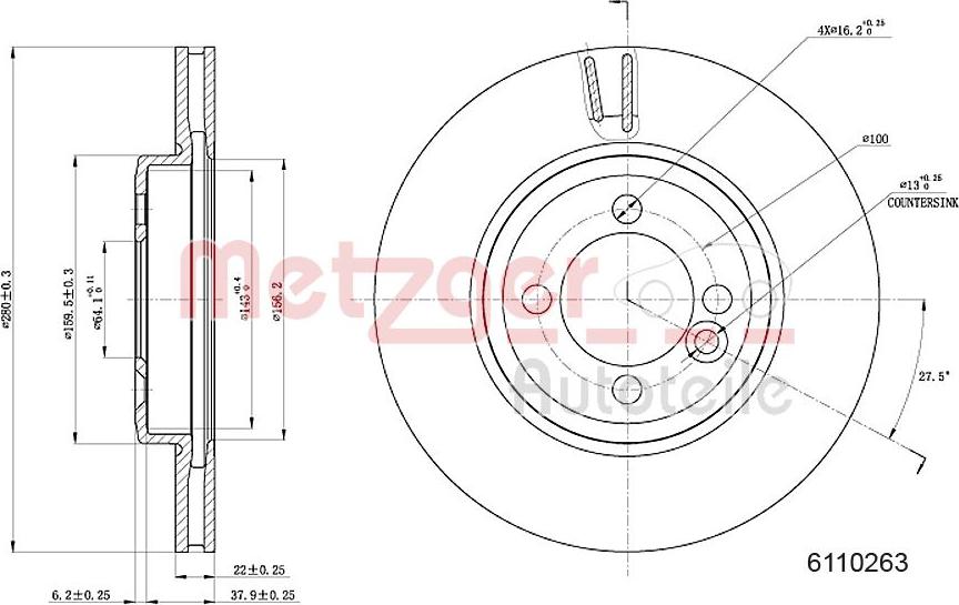 Metzger 6110263 - Гальмівний диск autocars.com.ua