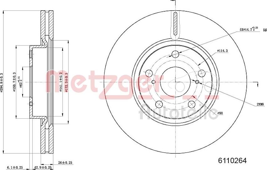 Metzger 6110264 - Гальмівний диск autocars.com.ua